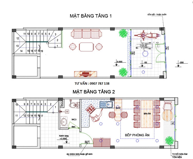 Mặt bằng nhà phố bố trí thang máy 